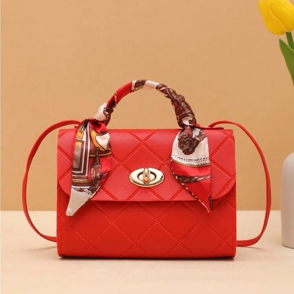 ⚠️Clearance Red Silk Scarf Handle Crossbody Bag - Picture 1 of 6